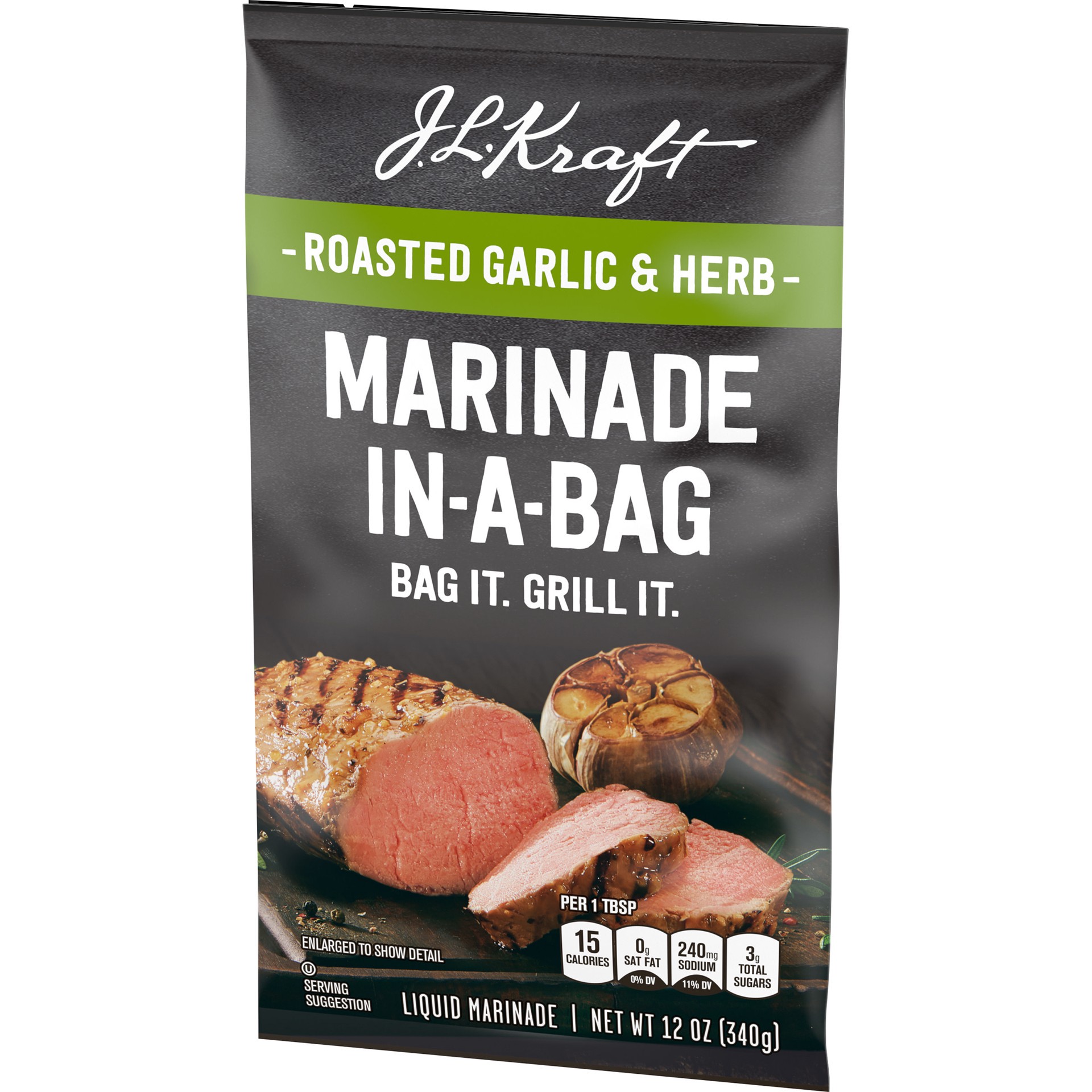 slide 5 of 5, Kraft J.L. Kraft Marinade-In-A-Bag Roasted Garlic & Herb Liquid Marinade, 12 oz Bag, 12 oz