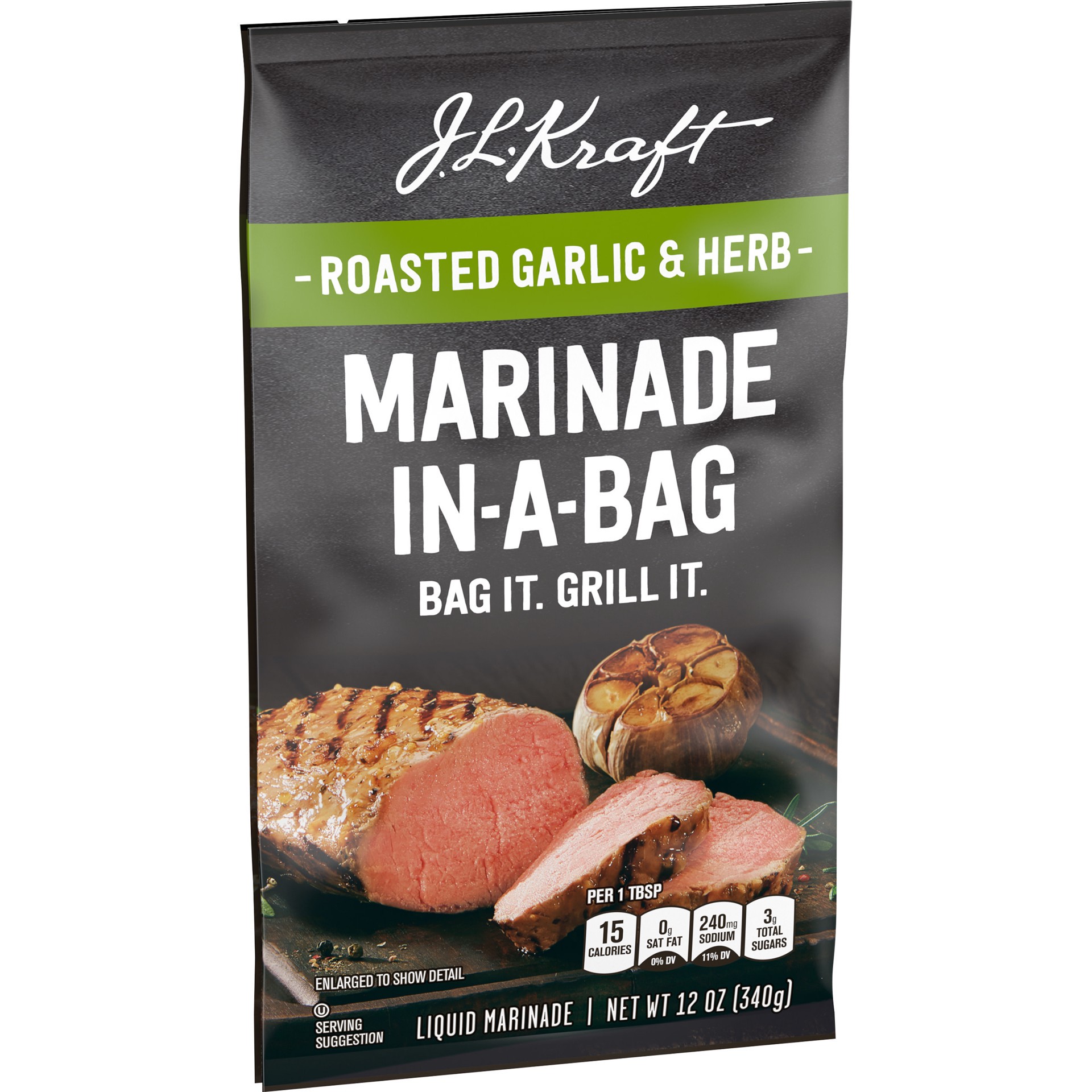 slide 3 of 5, Kraft J.L. Kraft Marinade-In-A-Bag Roasted Garlic & Herb Liquid Marinade, 12 oz Bag, 12 oz