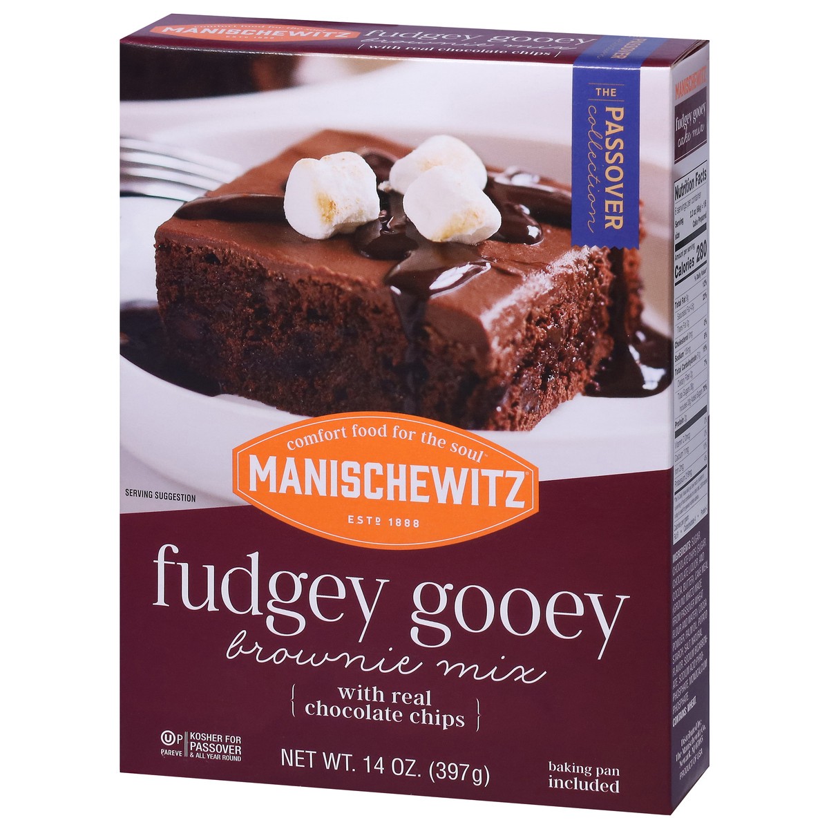 slide 9 of 9, Manischewitz The Passover Collection Fudgey Gooey Brownie Mix with Real Chocolate Chips - 14 oz, 14 oz