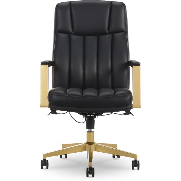 slide 5 of 10, Thomasville Lyndale Ergonomic Vegan Leather Mid-Back Office Chair, Black/Gold, 1 ct