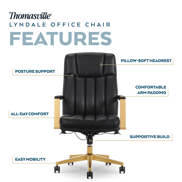 slide 10 of 10, Thomasville Lyndale Ergonomic Vegan Leather Mid-Back Office Chair, Black/Gold, 1 ct