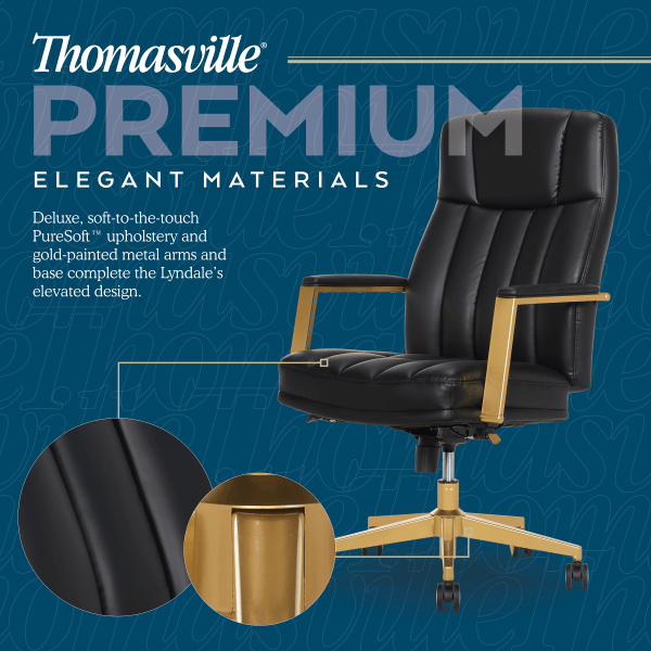 slide 2 of 10, Thomasville Lyndale Ergonomic Vegan Leather Mid-Back Office Chair, Black/Gold, 1 ct