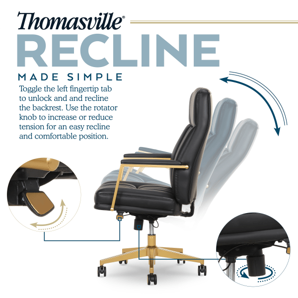 slide 4 of 10, Thomasville Lyndale Ergonomic Vegan Leather Mid-Back Office Chair, Black/Gold, 1 ct