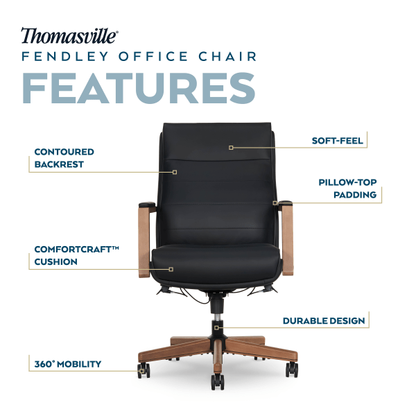slide 4 of 10, Thomasville Fendley Ergonomic Vegan Leather Mid-Back Office Chair, Black/Brown, 1 ct