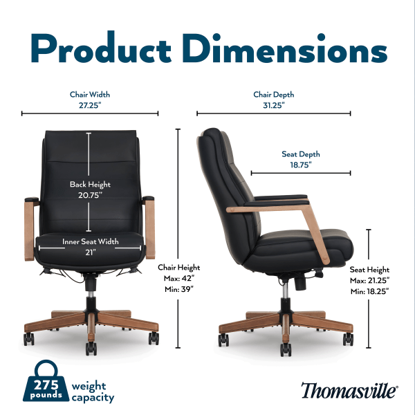 slide 2 of 10, Thomasville Fendley Ergonomic Vegan Leather Mid-Back Office Chair, Black/Brown, 1 ct