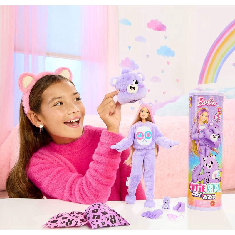 slide 2 of 5, Barbie 11.5" Cutie Reveal Doll & Accessories in Share Bear Plush Costume Purple Hair/Blue Eyes with 10 Surprises, 1 ct