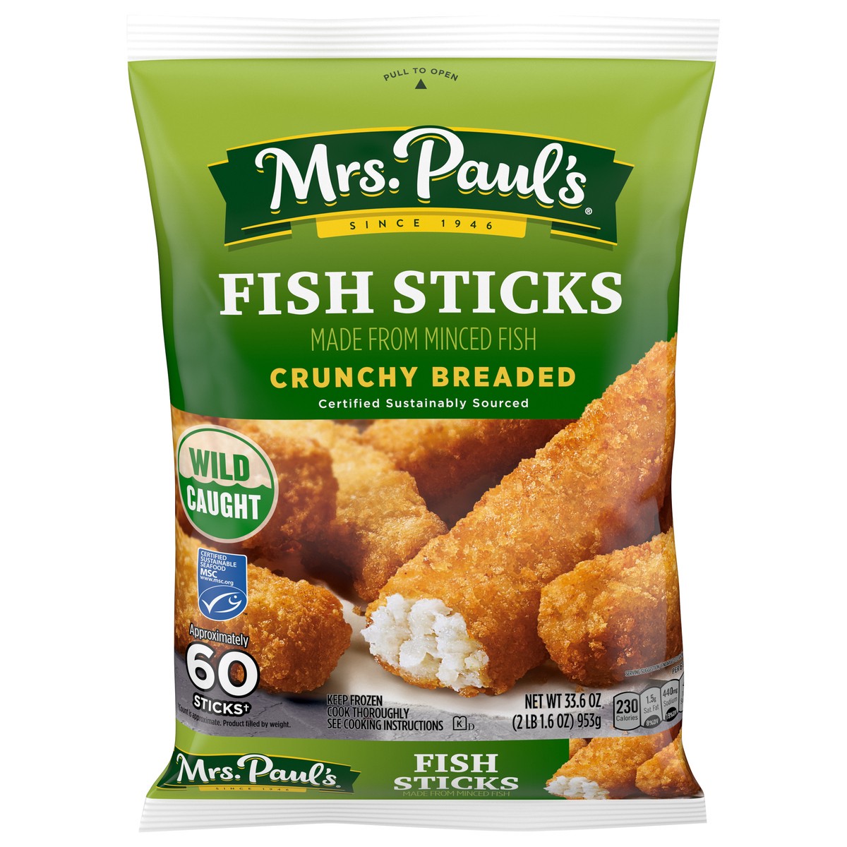 slide 2 of 12, Mrs. Paul's Crunchy Breaded Fish Sticks 33.6 ea, 33.60 ct