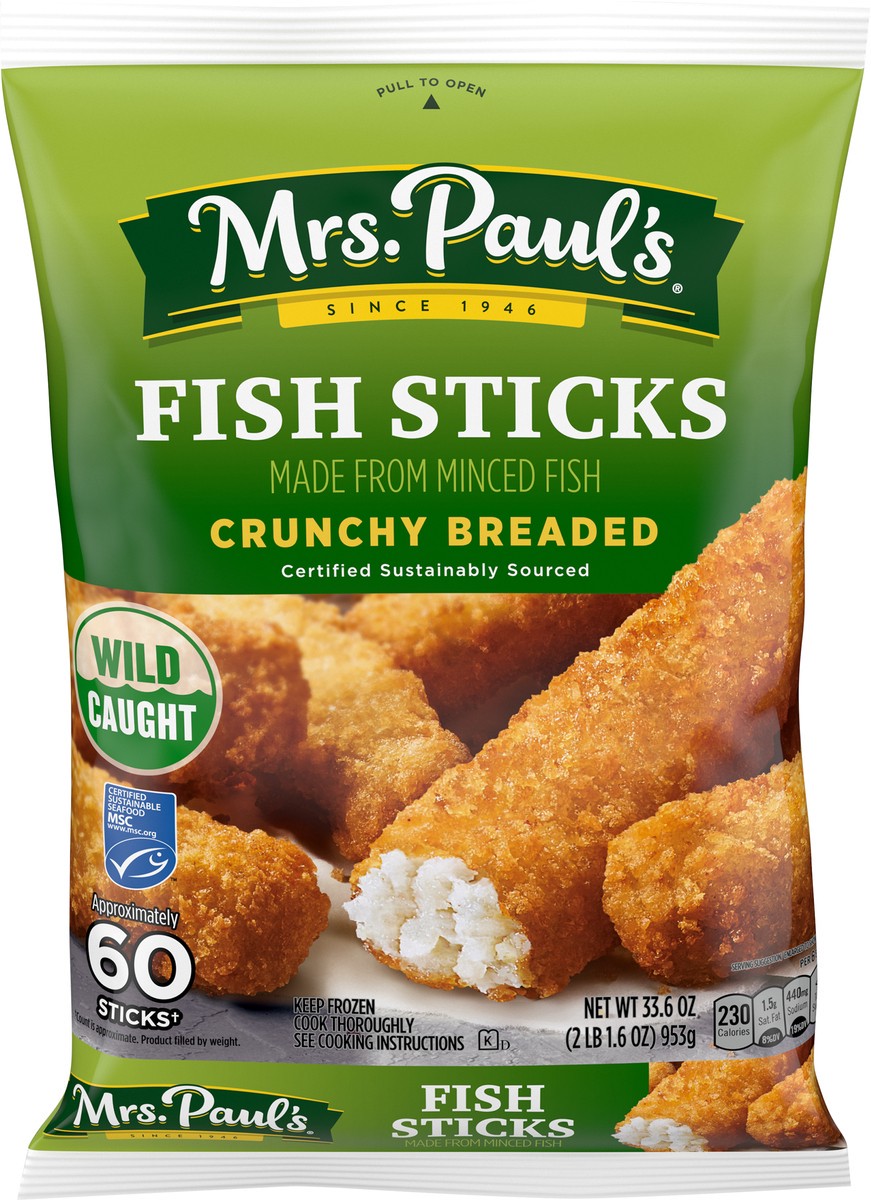 slide 7 of 12, Mrs. Paul's Crunchy Breaded Fish Sticks 33.6 ea, 33.60 ct