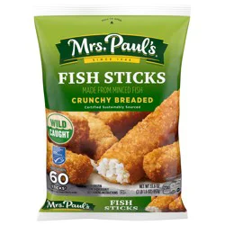 Mrs. Paul's Crunchy Breaded Fish Sticks, Made With 100% Real Fish, Frozen, 33.6 oz. 60-Count