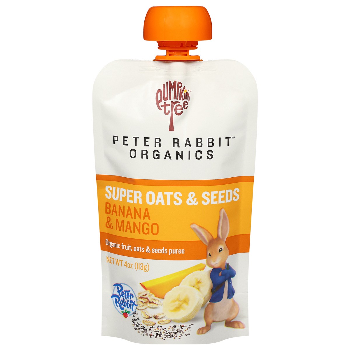 slide 1 of 14, Pumpkin Tree Peter Rabbit Organics Organic Banana & Mango Fruit, Oats & Seeds Puree 4 oz, 4 fl oz