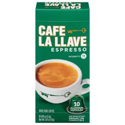 Café La Llave Capsules Intensity 11 100% Pure Espresso Coffee - 10 x 0.19 oz
