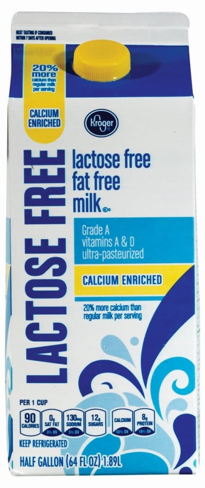 slide 1 of 1, Kroger Lactose Free Ultra-Pasteurized Skim Milk With Calcium, 1/2 gal