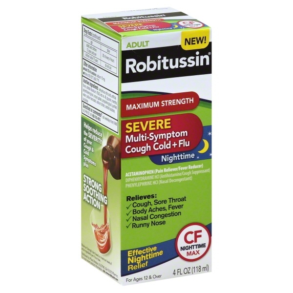 slide 1 of 1, Robitussin Severe Max Strength Multi Sympton Cough Cold/Flu Nighttime, 4 oz