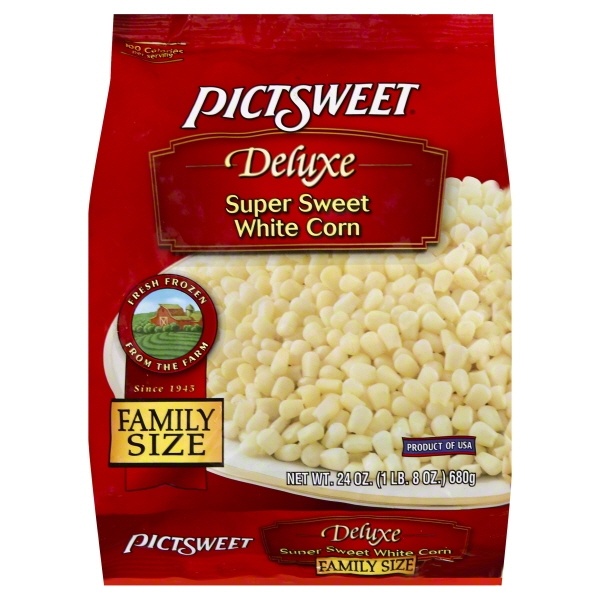 slide 1 of 1, PictSweet Deluxe Super Sweet White Corn Family Size, 20 oz