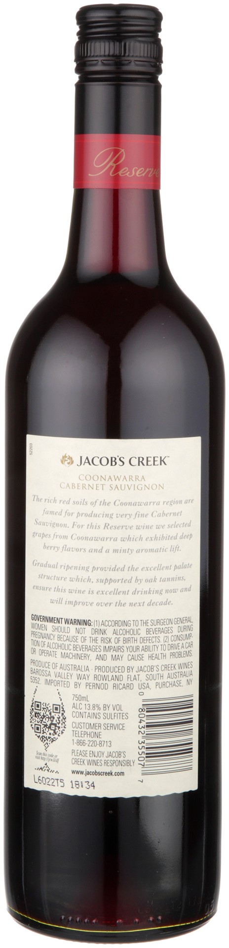slide 3 of 6, Jacob's Creek Res Cabernet, 750 ml