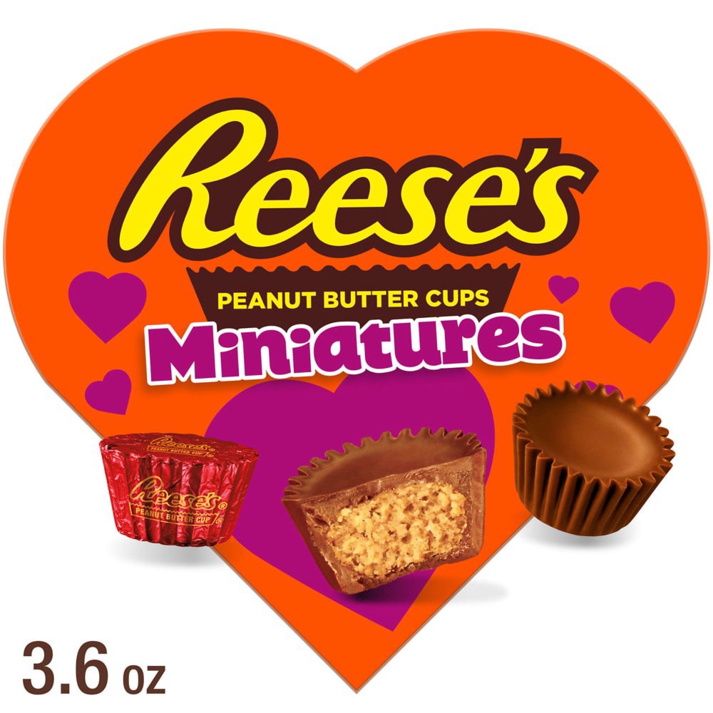 slide 5 of 6, REESE'S Miniatures Milk Chocolate Peanut Butter Cups, Valentine's Candy Gift Box, 3.6 oz, 3.6 oz