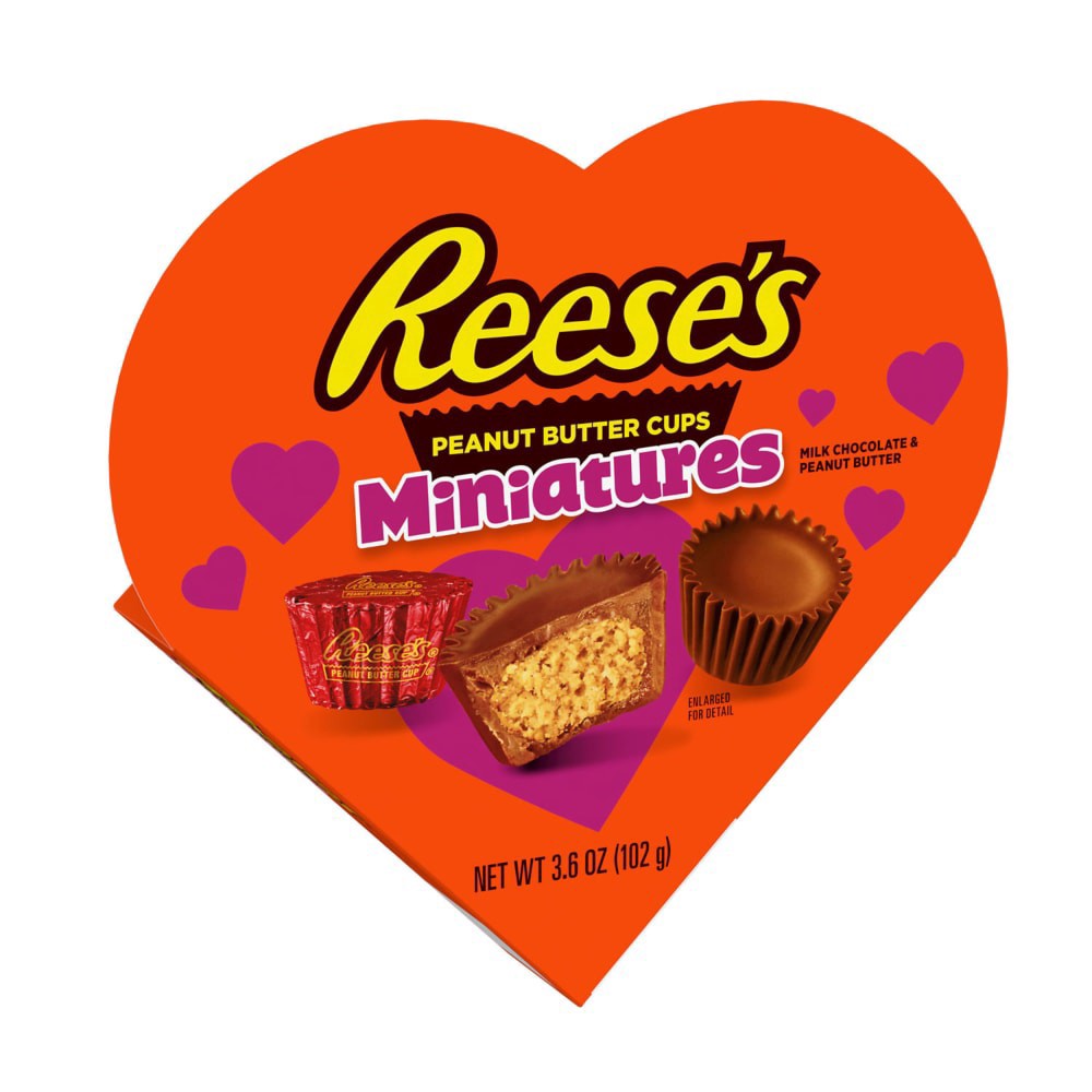 slide 4 of 6, REESE'S Miniatures Milk Chocolate Peanut Butter Cups, Valentine's Candy Gift Box, 3.6 oz, 3.6 oz