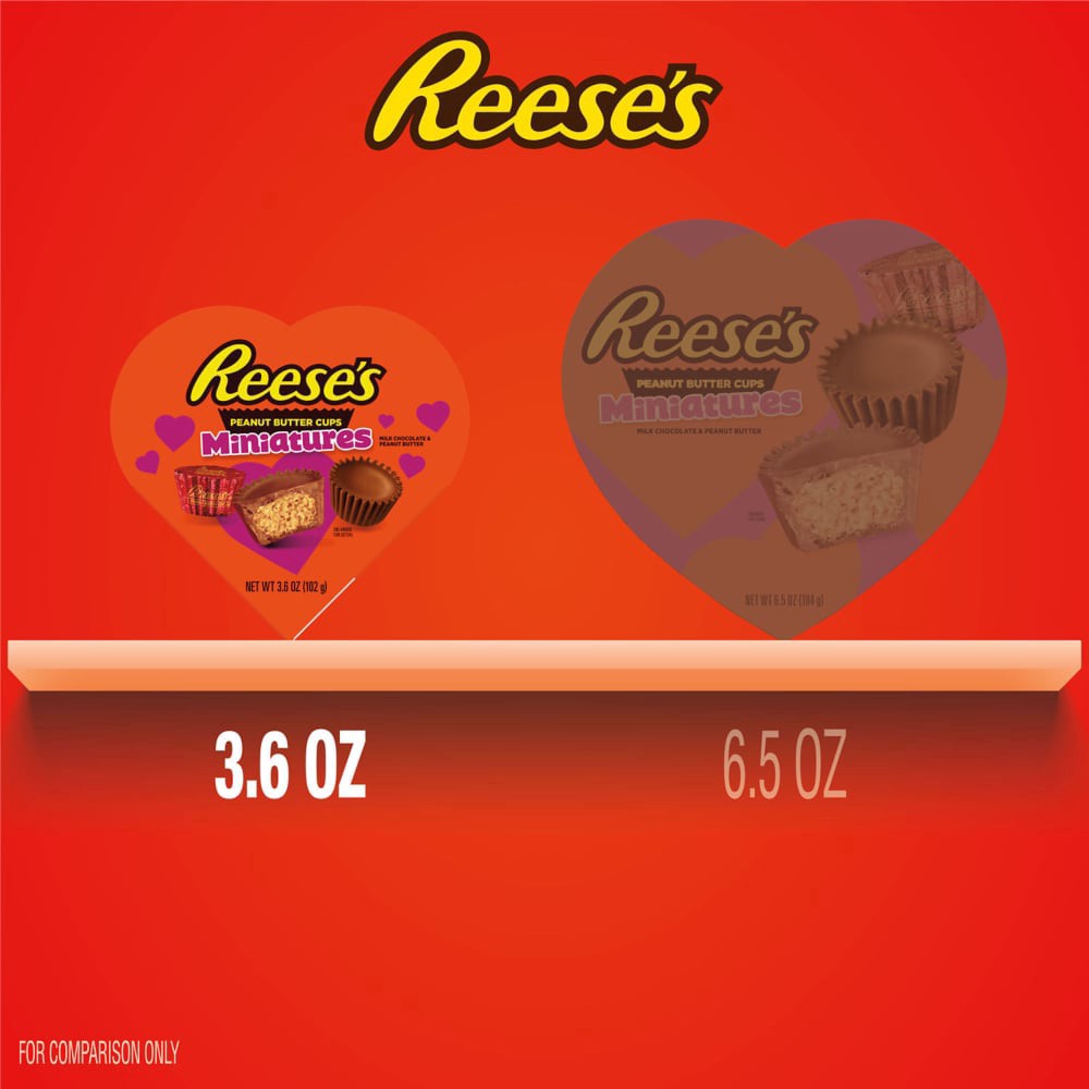 slide 3 of 6, REESE'S Miniatures Milk Chocolate Peanut Butter Cups, Valentine's Candy Gift Box, 3.6 oz, 3.6 oz