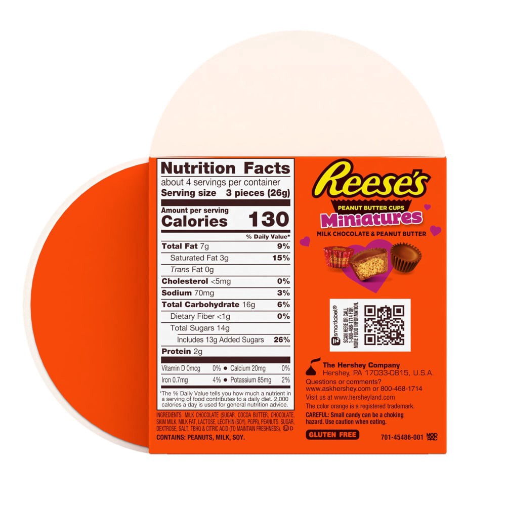 slide 6 of 6, REESE'S Miniatures Milk Chocolate Peanut Butter Cups, Valentine's Candy Gift Box, 3.6 oz, 3.6 oz