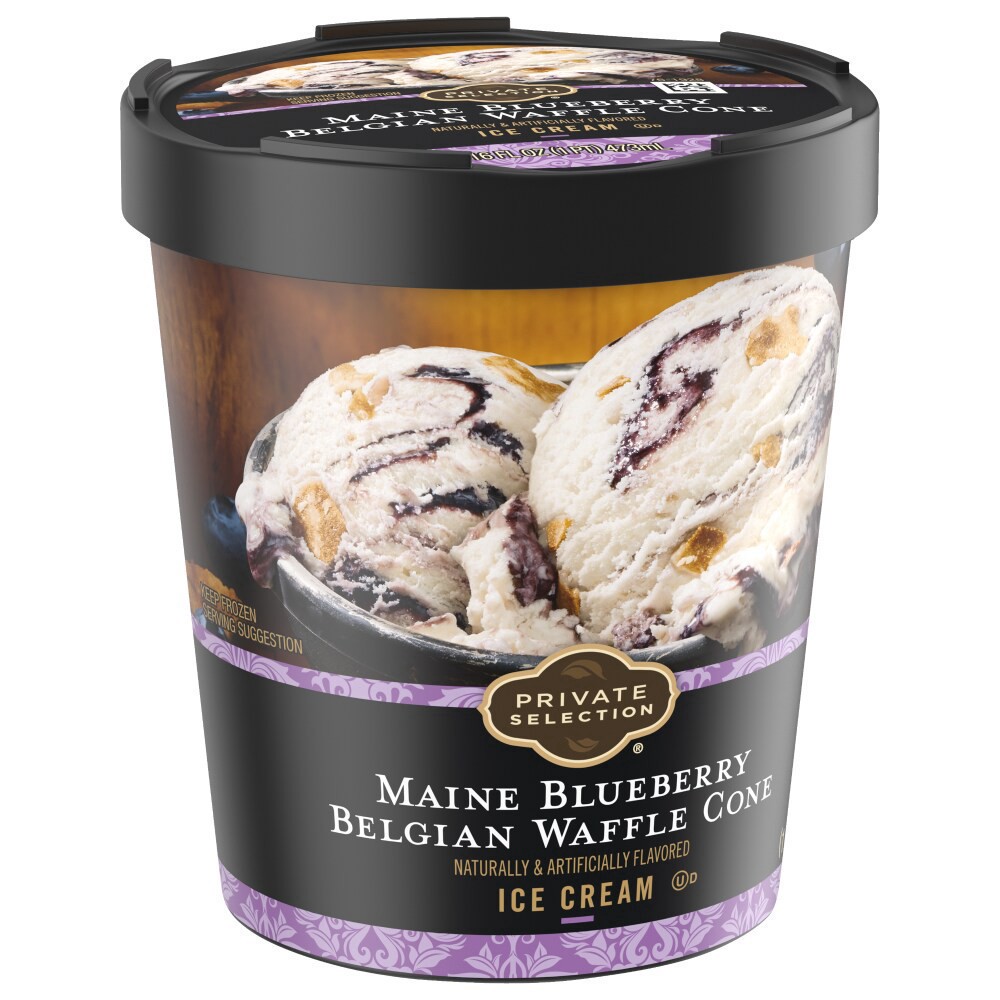 slide 4 of 5, Private Selection Maine Blueberry Belgian Waffle Cone Ice Cream, 16 fl oz