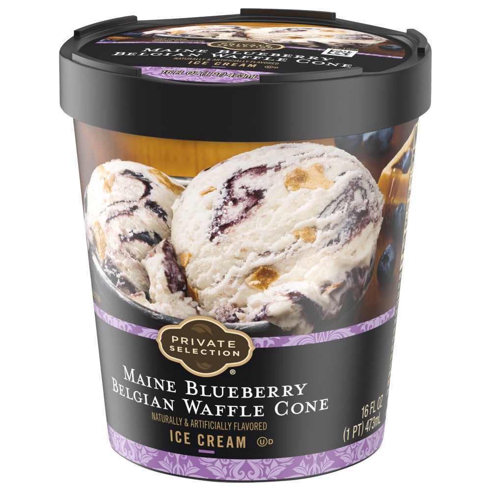 slide 2 of 5, Private Selection Maine Blueberry Belgian Waffle Cone Ice Cream, 16 fl oz