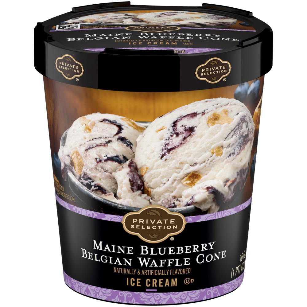 slide 1 of 5, Private Selection Maine Blueberry Belgian Waffle Cone Ice Cream, 16 fl oz