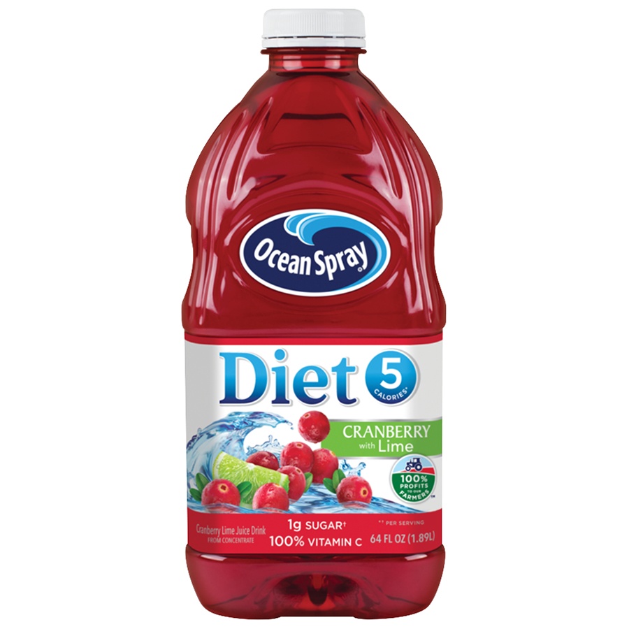 slide 1 of 5, Ocean Spray Diet Cranberry with Lime Juice Drink, 64 fl oz