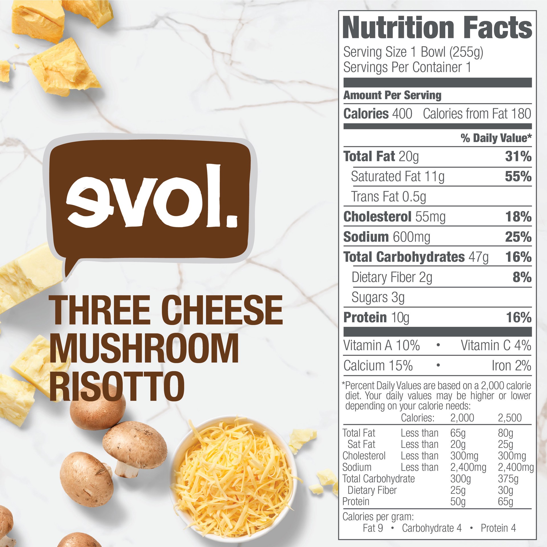 slide 4 of 5, EVOL Three Cheese Mushroom Risotto, Single Serve Frozen Meal, 9 oz., 9 oz