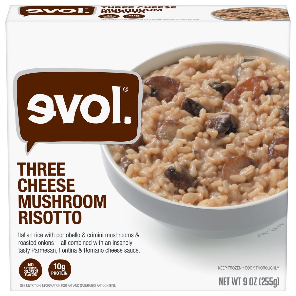 slide 1 of 5, EVOL Three Cheese Mushroom Risotto, Single Serve Frozen Meal, 9 oz., 9 oz