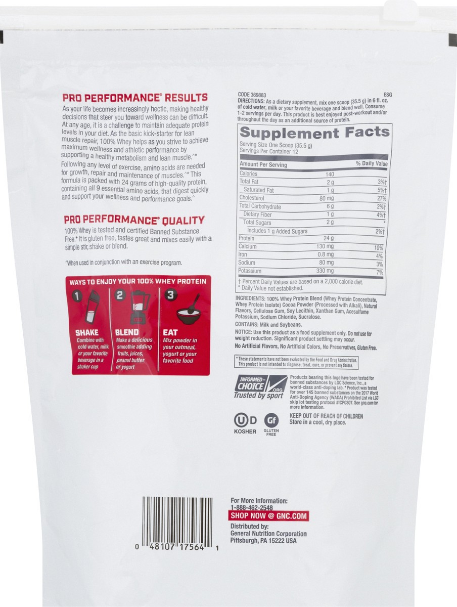 slide 5 of 9, GNC Pro Performance Chocolate Supreme 100% Whey 15.03 oz, 15.03 oz
