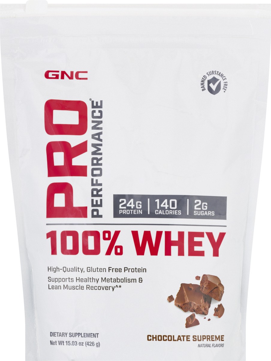 slide 6 of 9, GNC Pro Performance Chocolate Supreme 100% Whey 15.03 oz, 15.03 oz