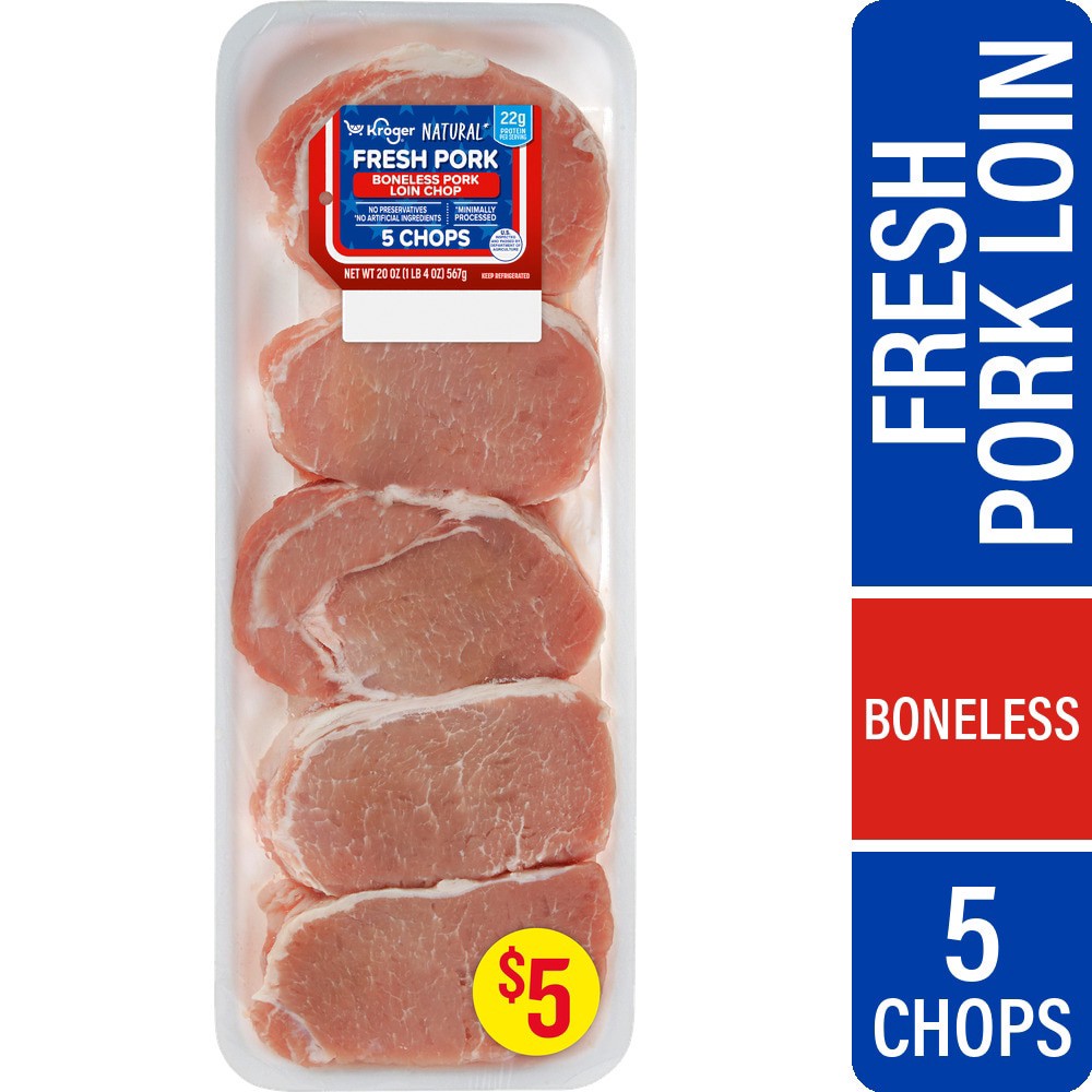 slide 1 of 2, Kroger® Fresh Naturalˆ Pork Loin Chops Boneless, 1 ct
