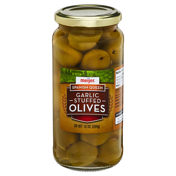 slide 1 of 2, Meijer Spanish Queen Garlic Stuffed Olives, 10 oz