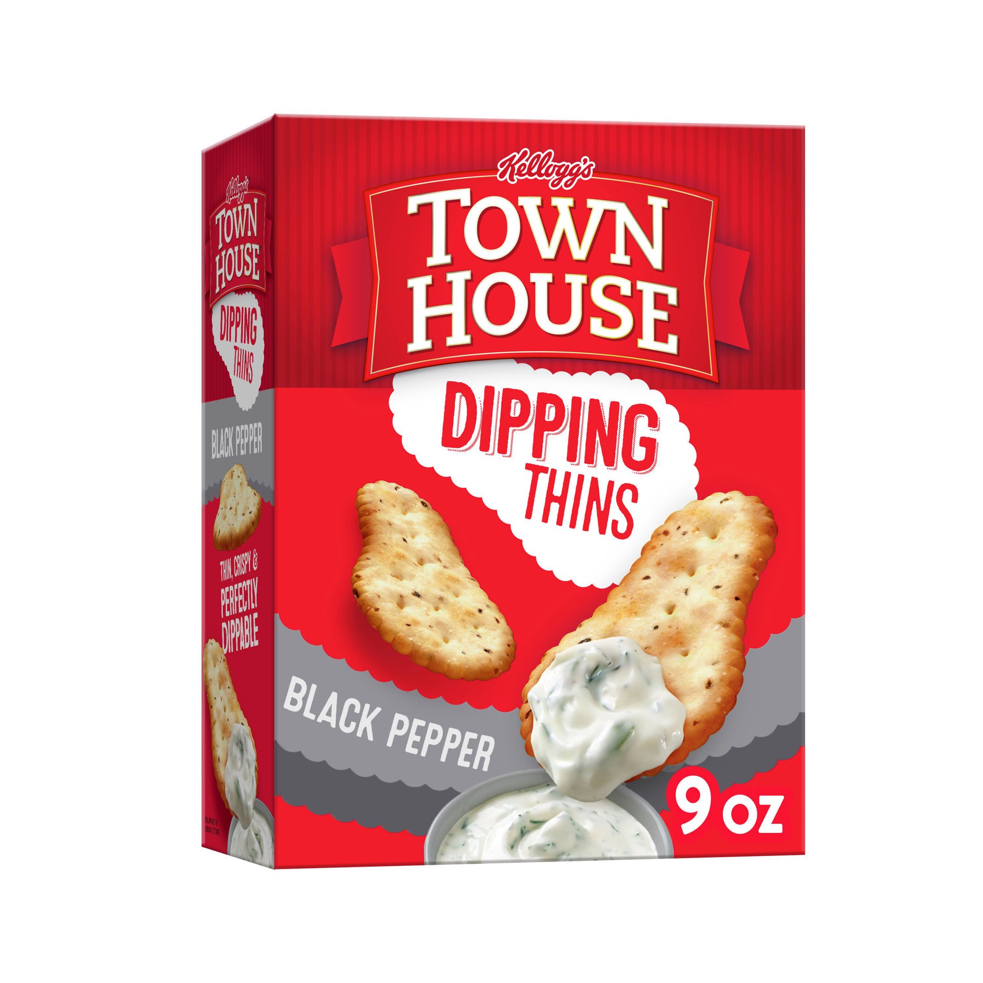 slide 1 of 5, Town House Kellogg's Town House Dipping Thins Baked Snack Crackers, Black Pepper, 9 oz, 9 oz
