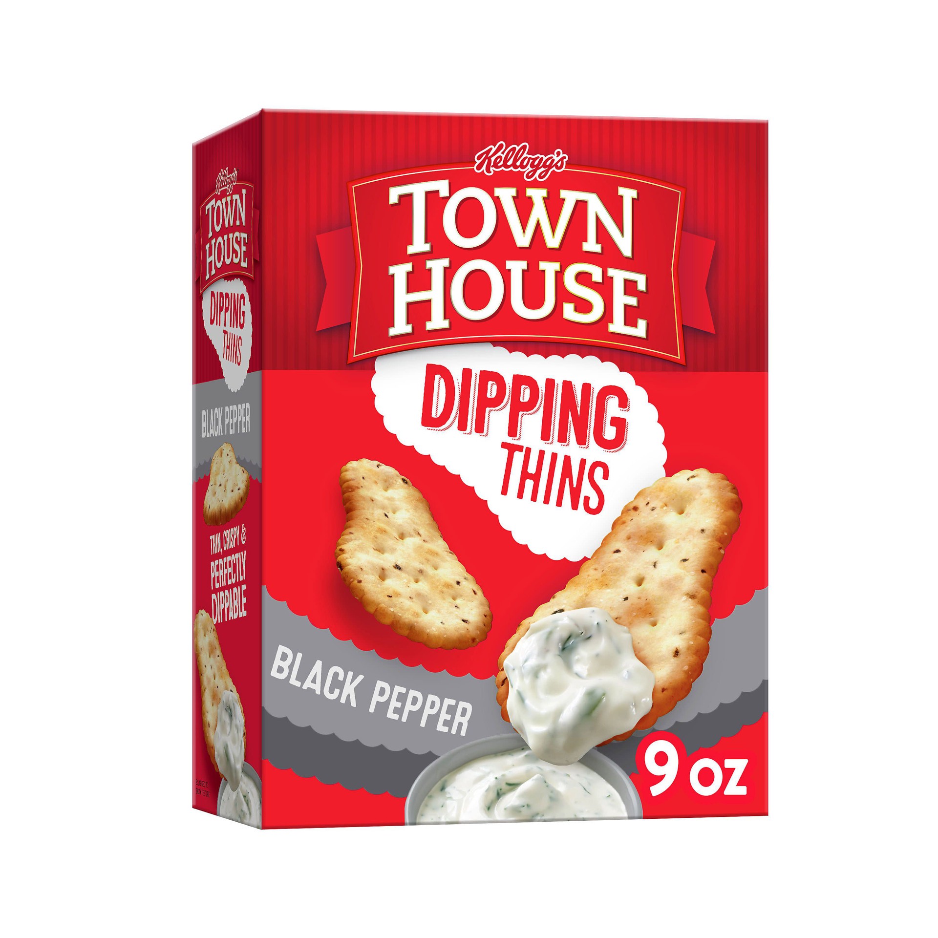 slide 1 of 5, Town House Dipping Thins Baked Snack Crackers, Party Snacks, Black Pepper, 9oz Box, 1 Box, 9 oz