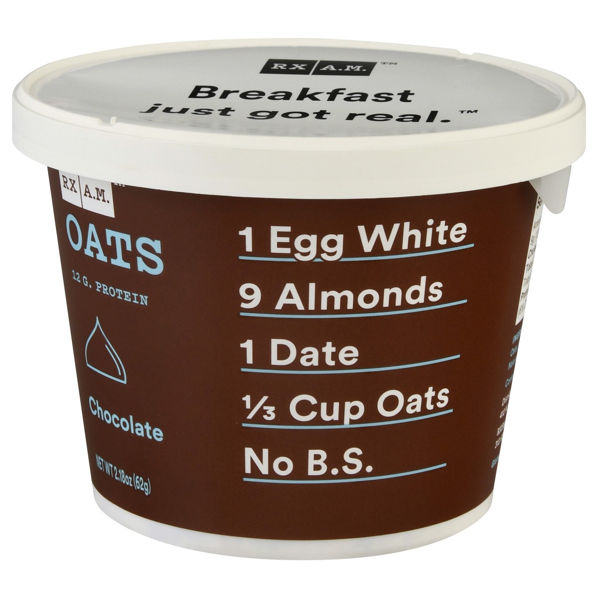 slide 9 of 9, RX A.M. Oats Oat Cup, Chocolate, 12g Protein, 2.18oz Cup, 1 Count, 2.18 oz