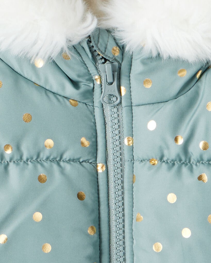 slide 4 of 5, Oshkosh Toddler Girl 2-Piece Polka Dot Hooded Snowsuit Jacket & Bib Set - Green Turquoise 3T, 2 pc