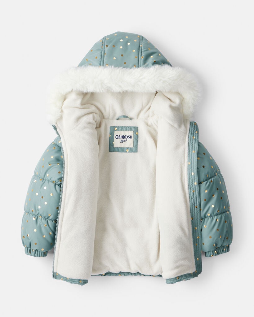 slide 2 of 5, Oshkosh Toddler Girl 2-Piece Polka Dot Hooded Snowsuit Jacket & Bib Set - Green Turquoise 3T, 2 pc
