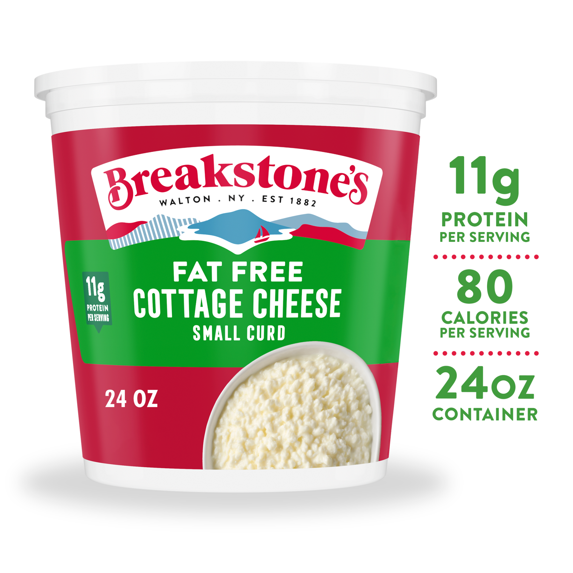 slide 1 of 1, Breakstone's Fat Free Small Curd Cottage Cheese, 24 oz Tub, 24 oz