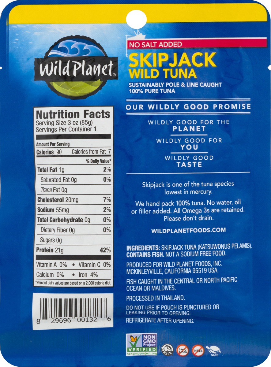 slide 4 of 9, Wild Planet No Salt Added Skipjack Wild Tuna, 3 oz