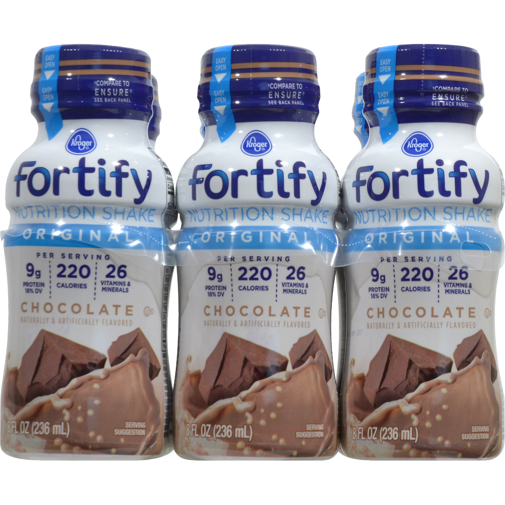 slide 1 of 1, Kroger Fortify Original Milk Chocolate Balanced Nutrition Shake, 6 ct; 8 fl oz
