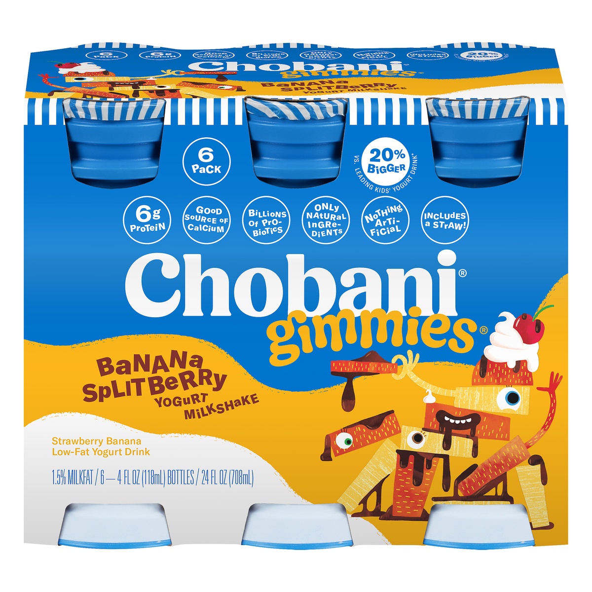 slide 1 of 1, Chobani Gimmies Banana Splitberry Yogurt Milkshakes, 24 fl oz