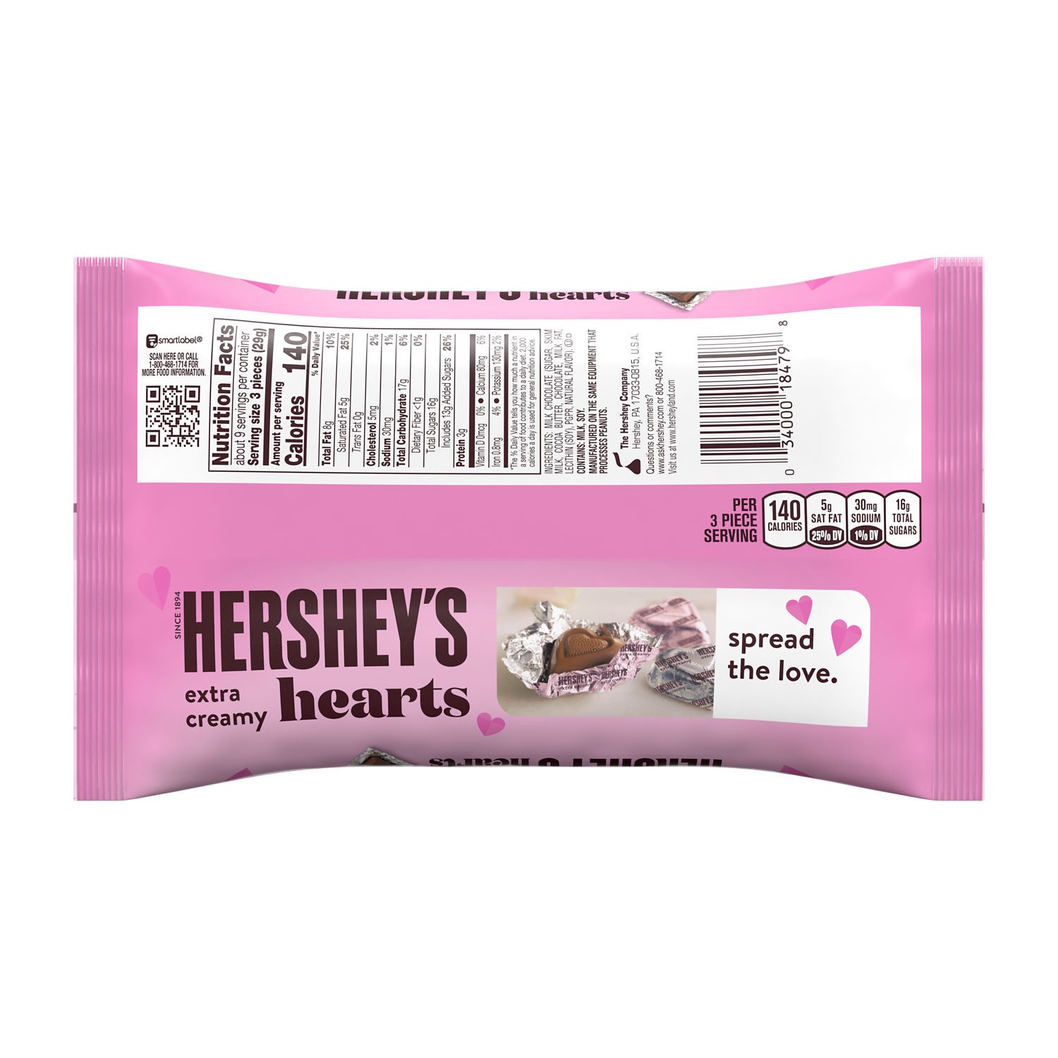 slide 7 of 8, Hershey's Milk Chocolate, Hearts, Extra Creamy, Solid, 9.2 oz