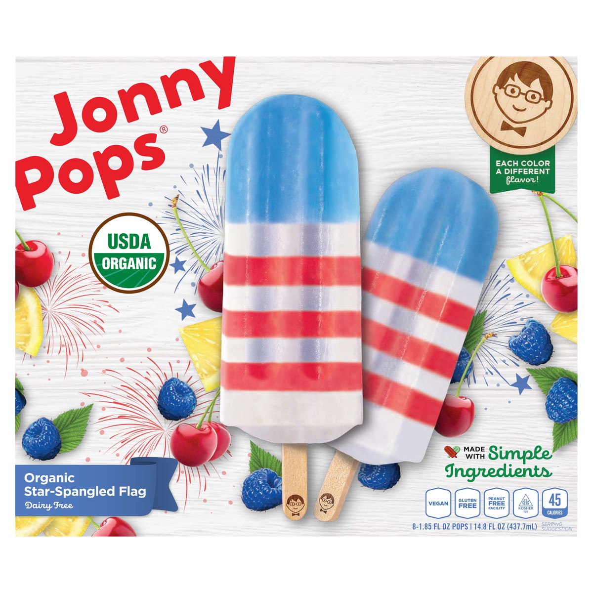 slide 1 of 1, Jonny Pops Organic Star Spangled Flag Water Pop, 8 ct