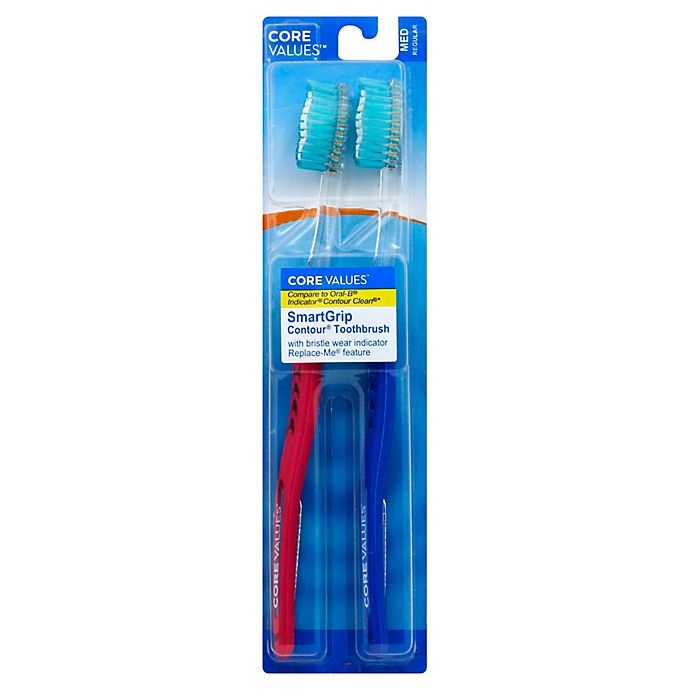 slide 1 of 1, Core Values SmartGrip Contour Toothbrushes, 2 ct