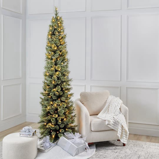 slide 1 of 9, 7ft. Pre-Lit Cashmere Pencil Artificial Christmas Tree, Warm White Led Lights By Ashland, 7 ft