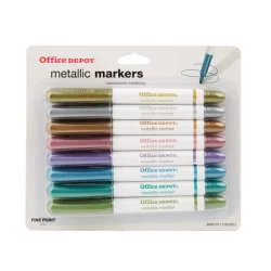 Office Depot Brand Metallic Markers, Bullet Point, Assorted Colors, Pack Of 8