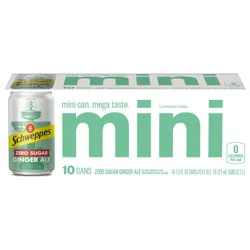 Schweppes Zero Sugar Ginger Ale Soda, 7.5 fl oz mini cans, 10 pack