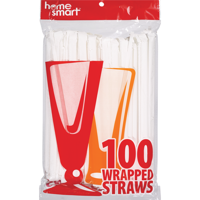 slide 1 of 1, Home Smart Dd Plastic Straws Bagged Wrapped, 100 ct