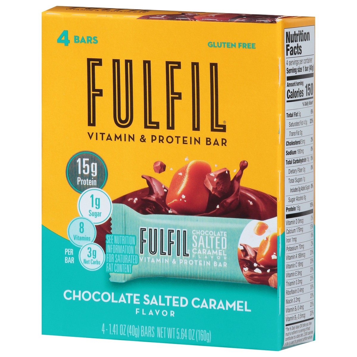 slide 8 of 13, FULFIL Chocolate Salted Caramel Flavored Protein Bars, 1.41 oz (4 Count), 4 ct